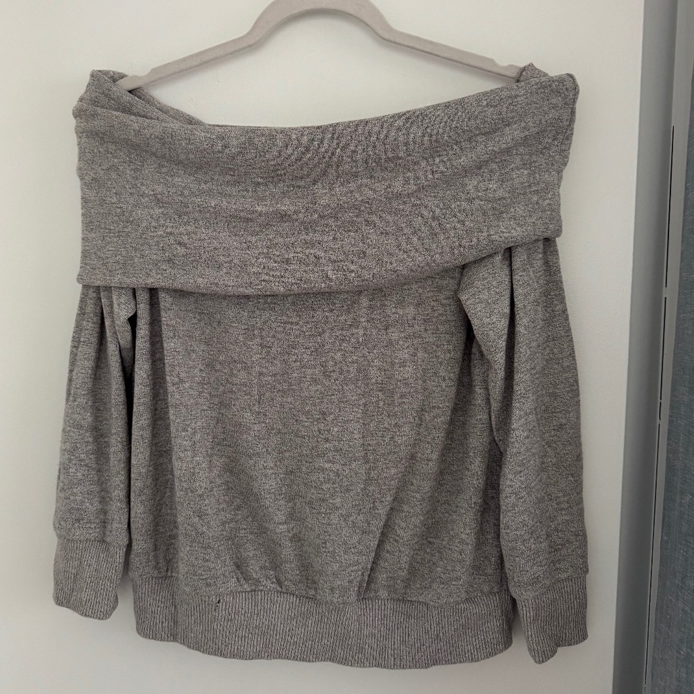 Gray Off The Shoulder Sweatshirt Sweater
